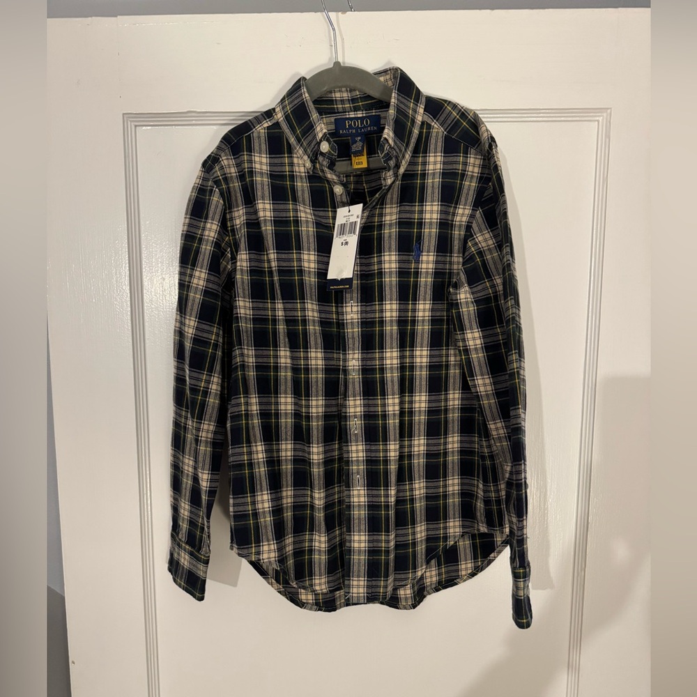 Ralph Lauren Kids Navy and Cream Plaid Button Down Shirt